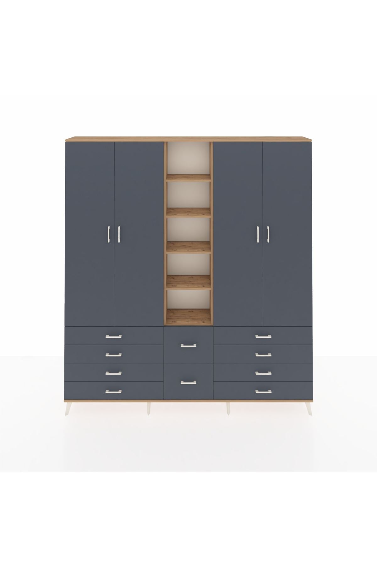 Arges Gardrop 9 Raflı 10 Çekmeceli 2 Askılı 220x30x243 Çam-Antrasit