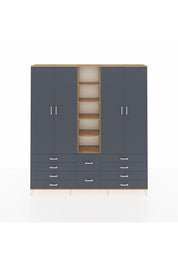 Arges Gardrop 9 Raflı 10 Çekmeceli 2 Askılı 220x30x243 Çam-Antrasit