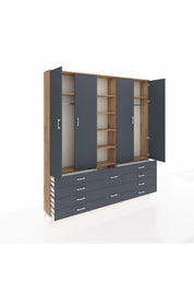 Arges Gardrop 9 Raflı 10 Çekmeceli 2 Askılı 220x30x243 Çam-Antrasit