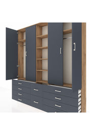 Arges Gardrop 9 Raflı 10 Çekmeceli 2 Askılı 220x30x243 Çam-Antrasit