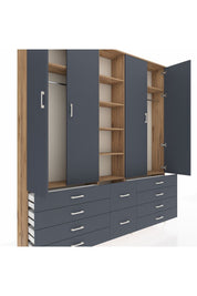 Arges Gardrop 9 Raflı 10 Çekmeceli 2 Askılı 220x30x243 Çam-Antrasit