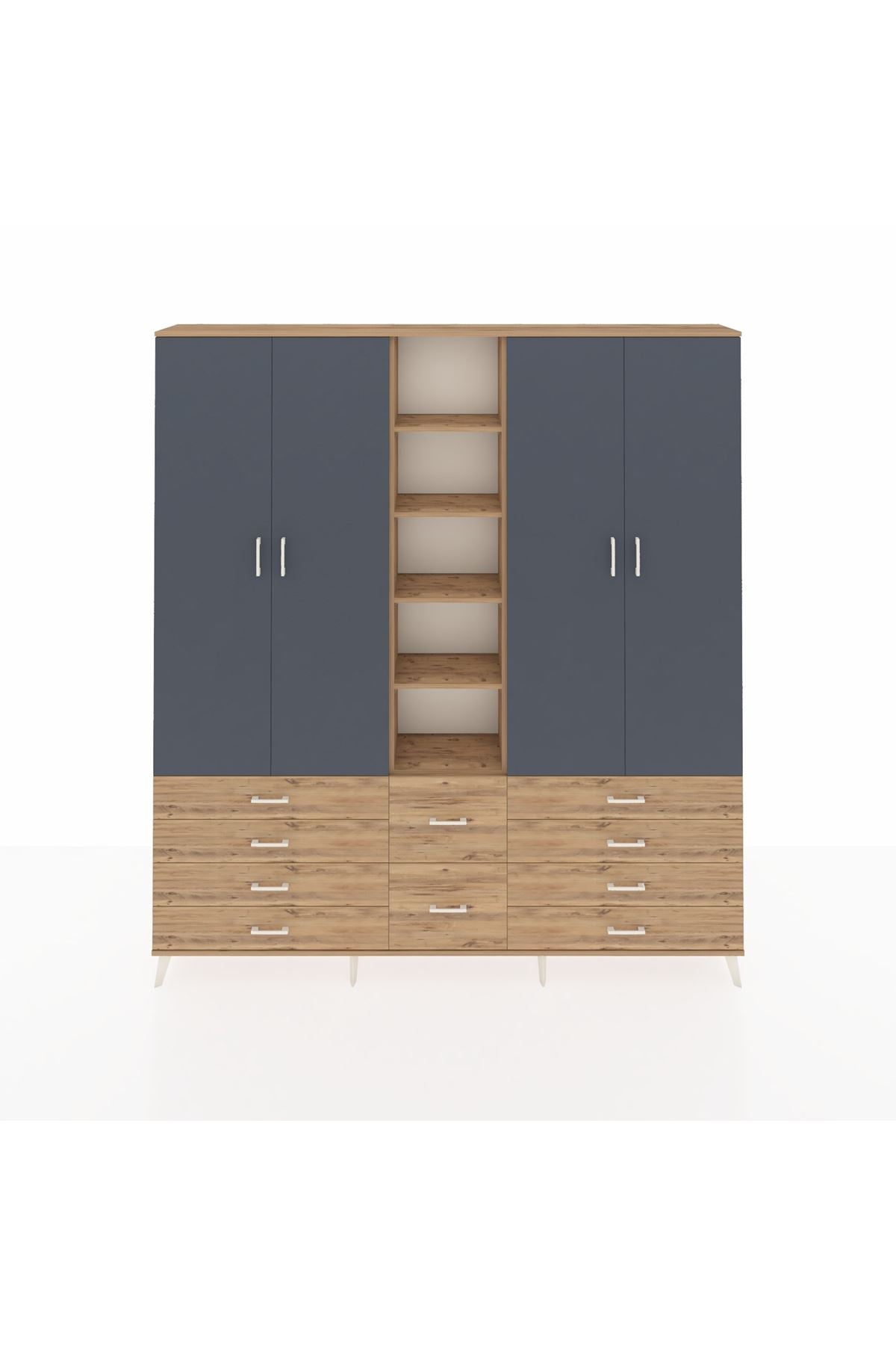 Arges Dolap 9 Raflı 10 Çekmeceli 2 Askılı 220x30x243 Çam-Antrasit/Çam