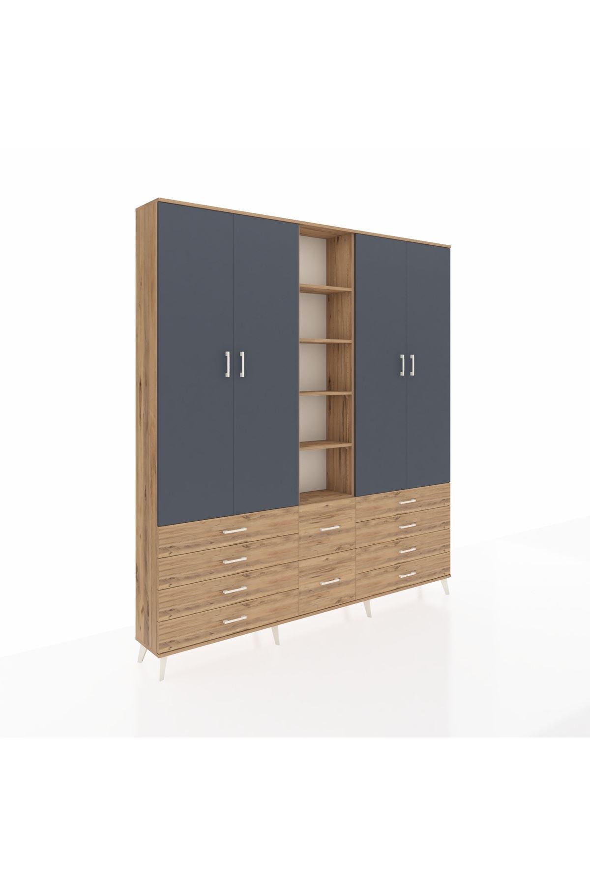 Arges Dolap 9 Raflı 10 Çekmeceli 2 Askılı 220x30x243 Çam-Antrasit/Çam