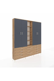 Arges Dolap 9 Raflı 10 Çekmeceli 2 Askılı 220x30x243 Çam-Antrasit/Çam