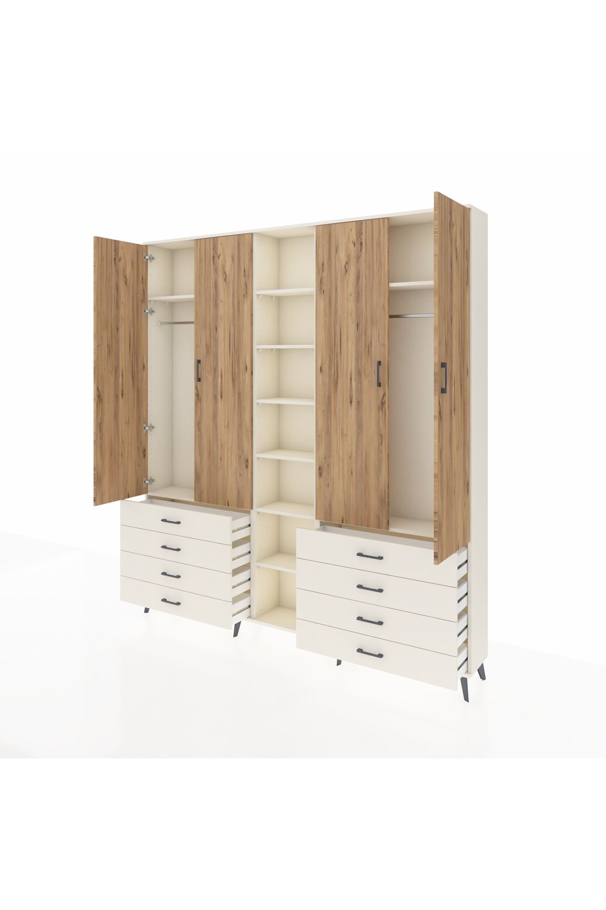 Arges Dolap 10 Raflı 8 Çekmeceli 2 Askılı 220x30x243 Aytaşı-Çam/Aytaşı