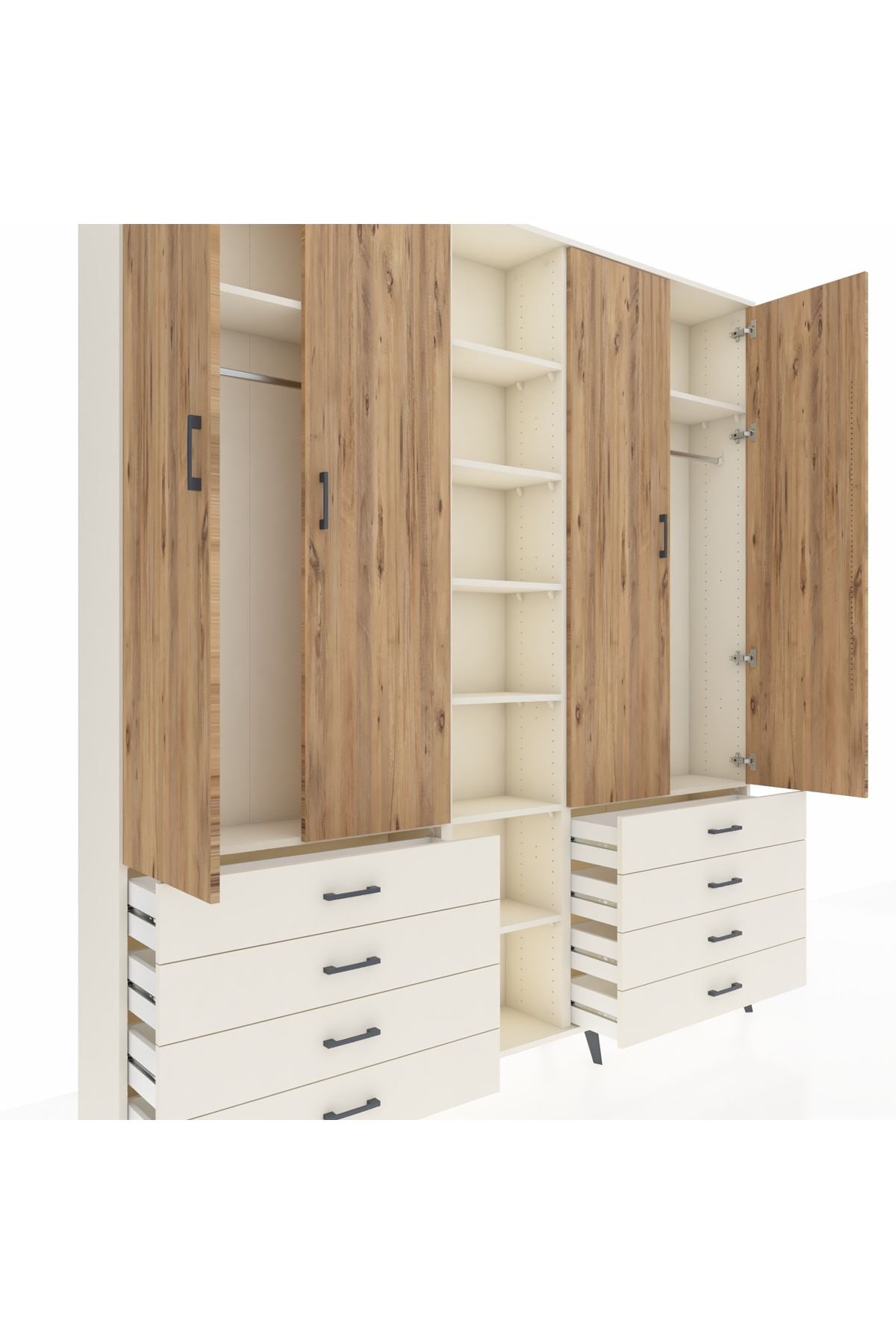 Arges Dolap 10 Raflı 8 Çekmeceli 2 Askılı 220x30x243 Aytaşı-Çam/Aytaşı