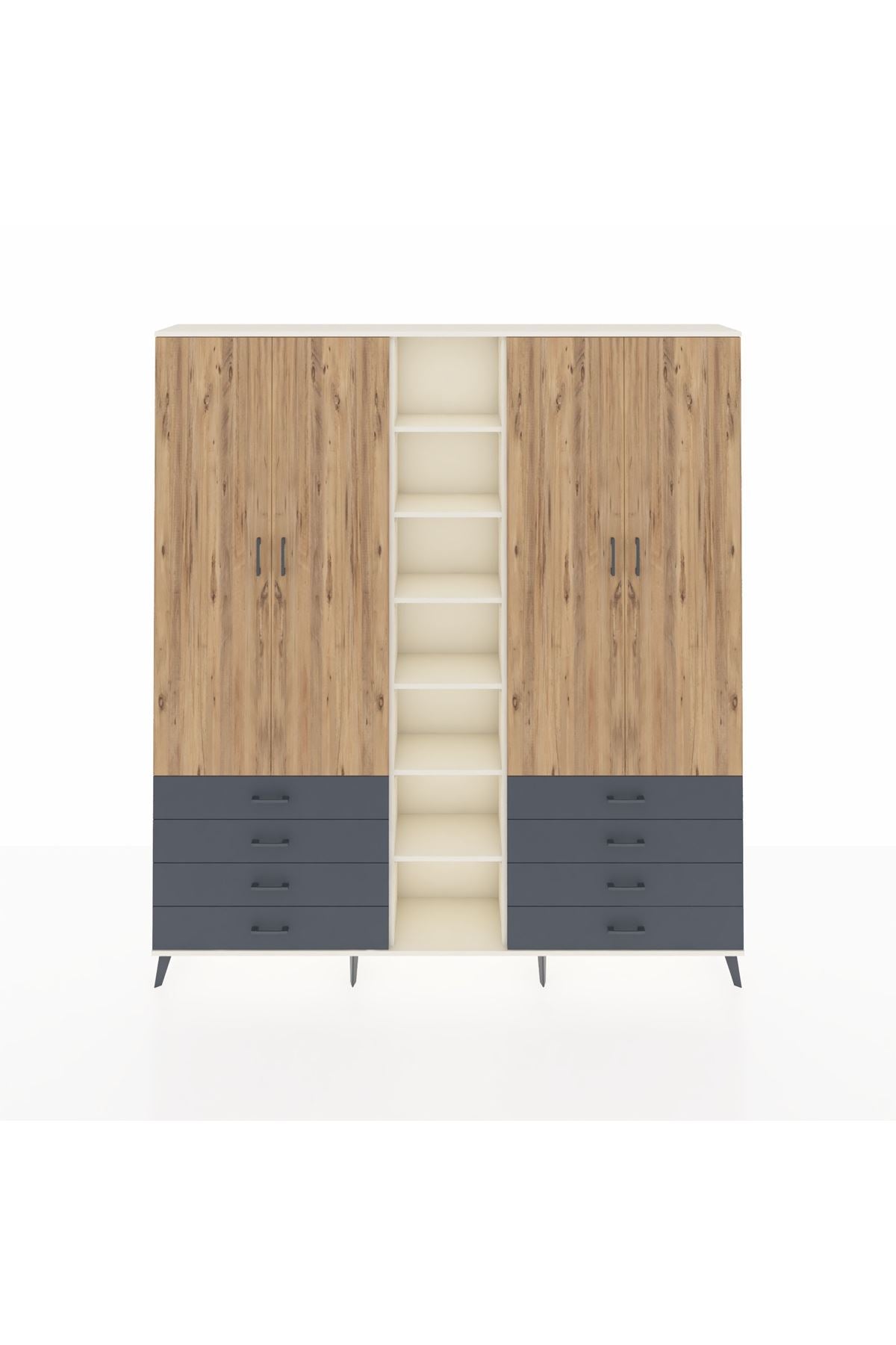 Arges Dolap 10 Raflı 8 Çekmeceli 2 Askılı 220x30x243 Aytaşı-Çam/Antrasit