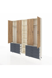 Arges Dolap 10 Raflı 8 Çekmeceli 2 Askılı 220x30x243 Aytaşı-Çam/Antrasit