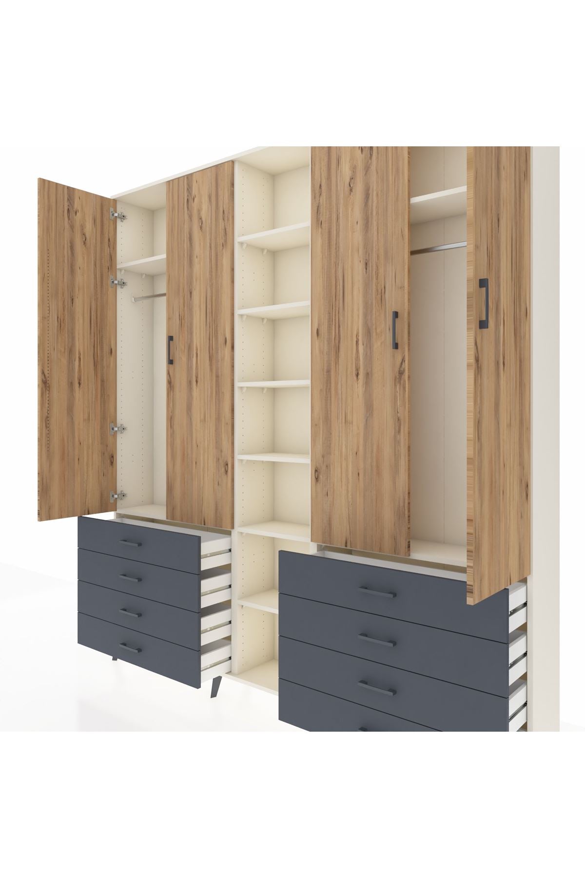 Arges Dolap 10 Raflı 8 Çekmeceli 2 Askılı 220x30x243 Aytaşı-Çam/Antrasit