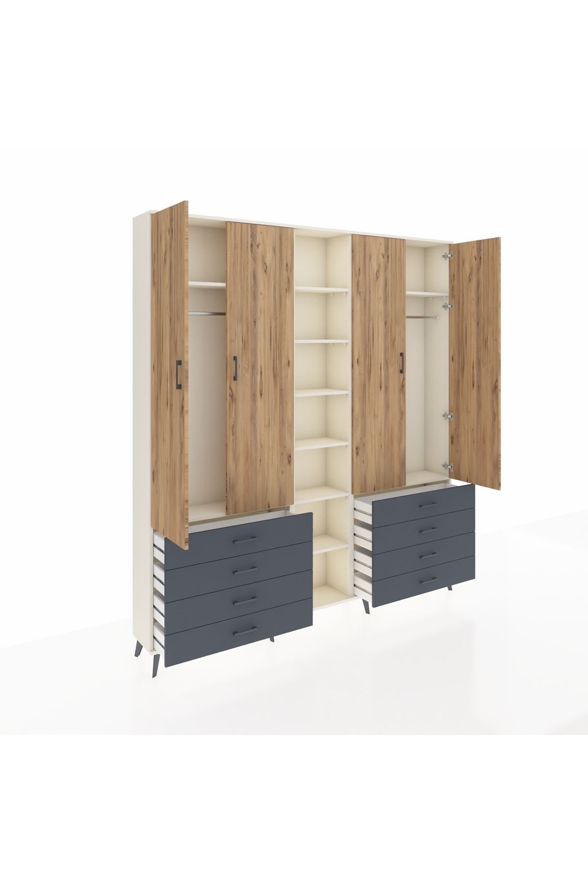 Arges Dolap 10 Raflı 8 Çekmeceli 2 Askılı 220x30x243 Aytaşı-Çam/Antrasit