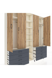 Arges Dolap 10 Raflı 8 Çekmeceli 2 Askılı 220x30x243 Aytaşı-Çam/Antrasit