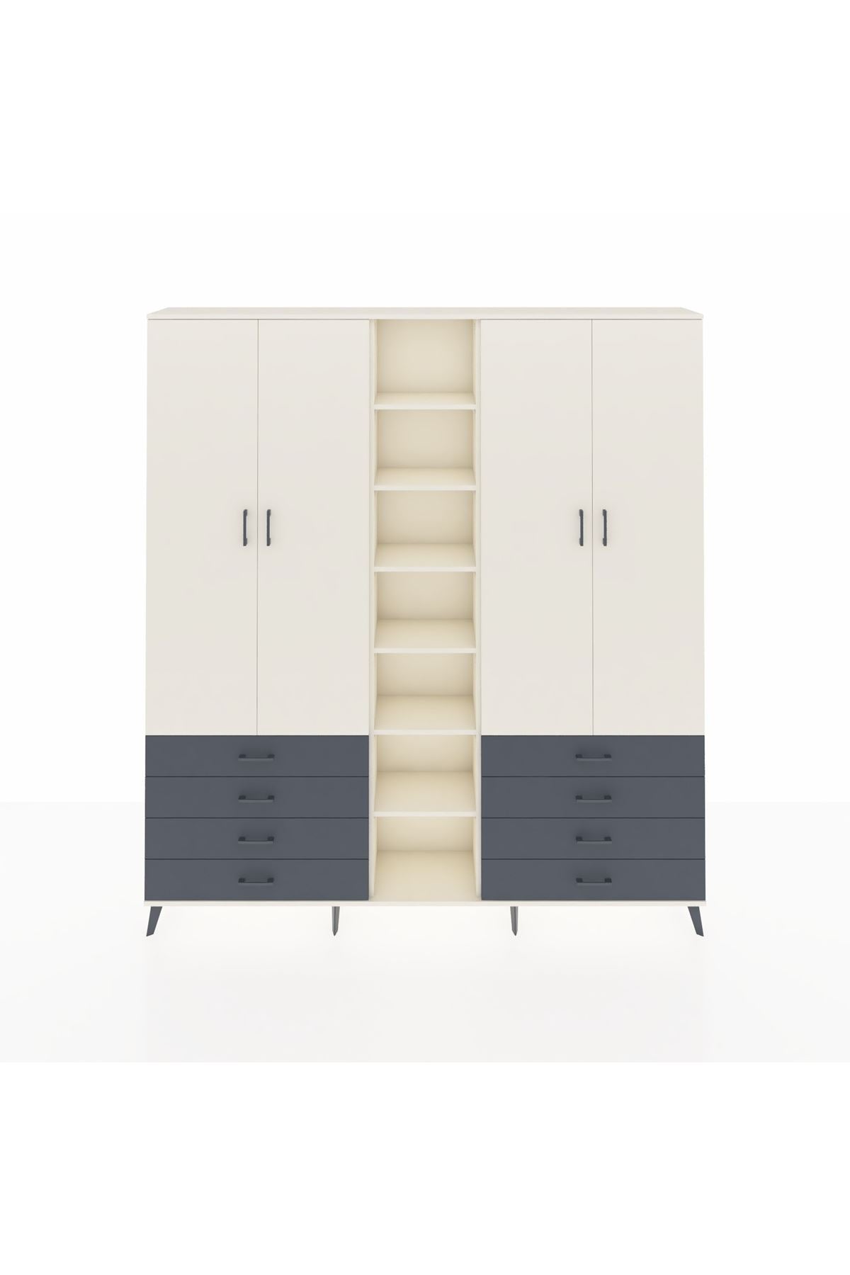 Arges Dolap 10 Raflı 8 Çekmeceli 2 Askılı 220x30x243 Aytaşı-Aytaşı/Antrasit