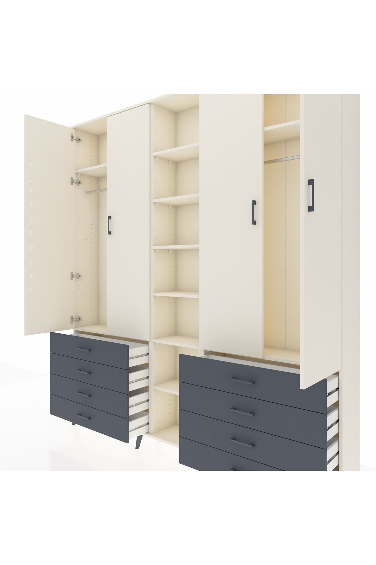 Arges Dolap 10 Raflı 8 Çekmeceli 2 Askılı 220x30x243 Aytaşı-Aytaşı/Antrasit