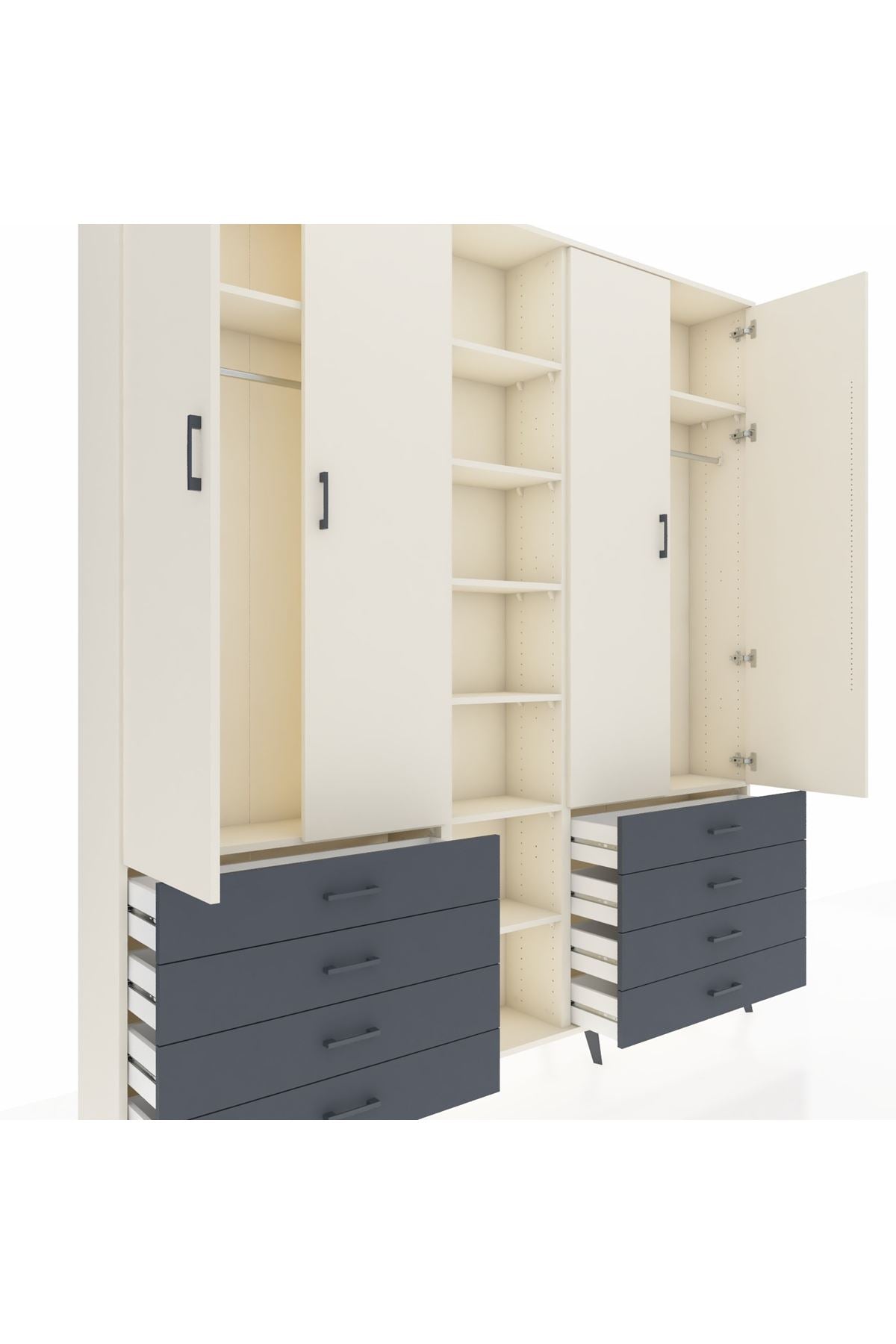 Arges Dolap 10 Raflı 8 Çekmeceli 2 Askılı 220x30x243 Aytaşı-Aytaşı/Antrasit