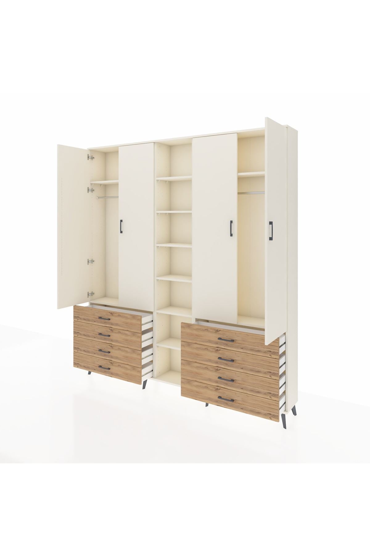 Arges Dolap 10 Raflı 8 Çekmeceli 2 Askılı 220x30x243 Aytaşı-Aytaşı/Çam