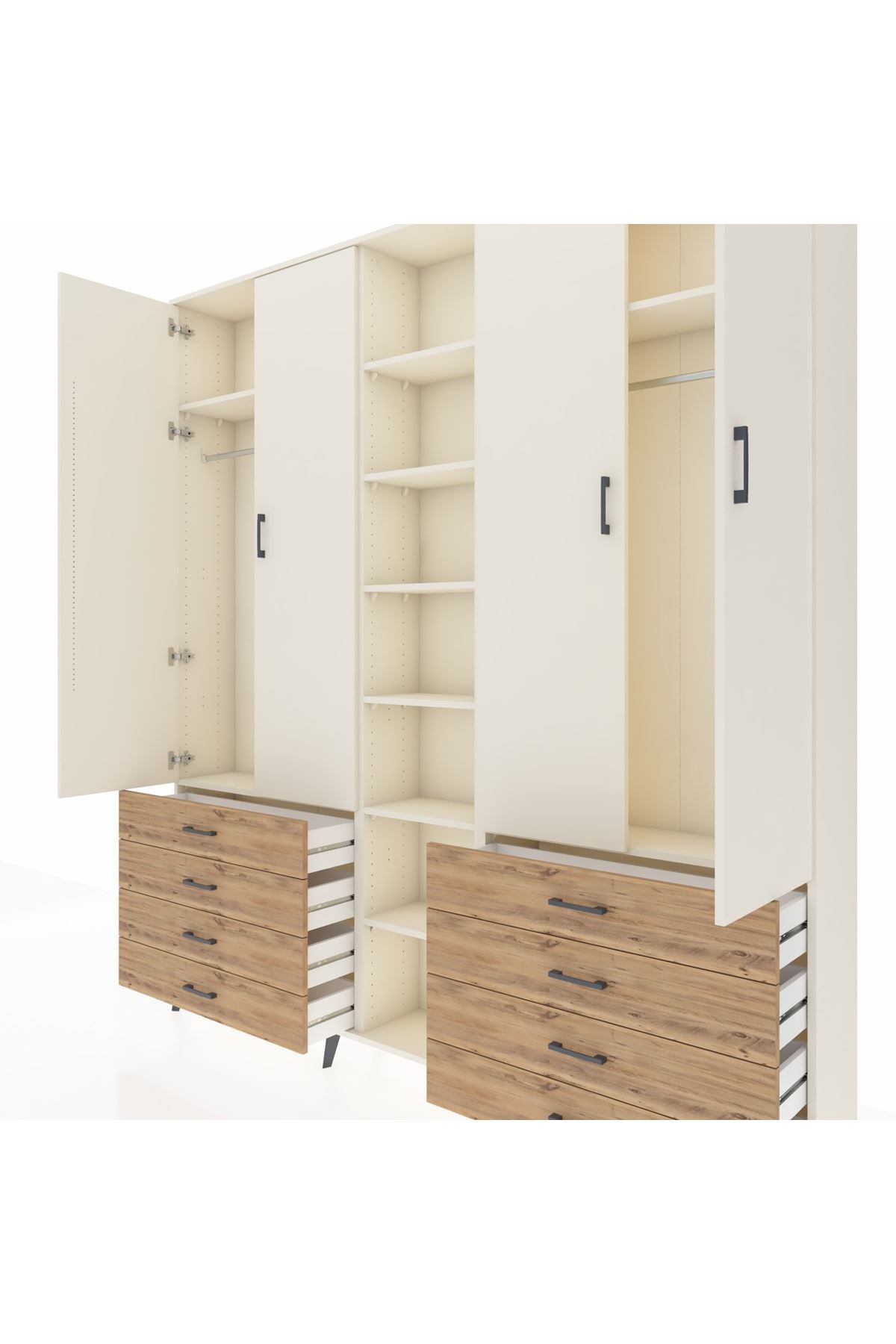 Arges Dolap 10 Raflı 8 Çekmeceli 2 Askılı 220x30x243 Aytaşı-Aytaşı/Çam