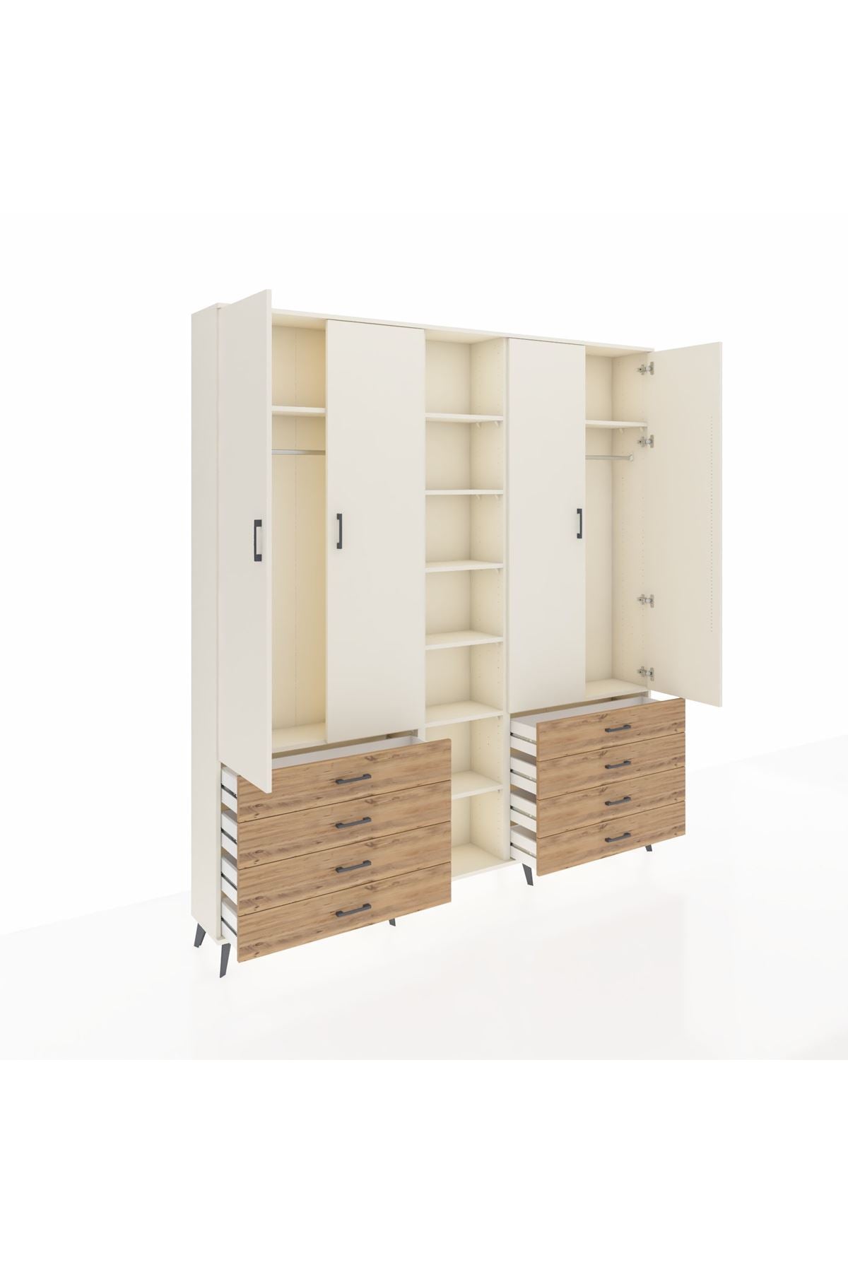 Arges Dolap 10 Raflı 8 Çekmeceli 2 Askılı 220x30x243 Aytaşı-Aytaşı/Çam