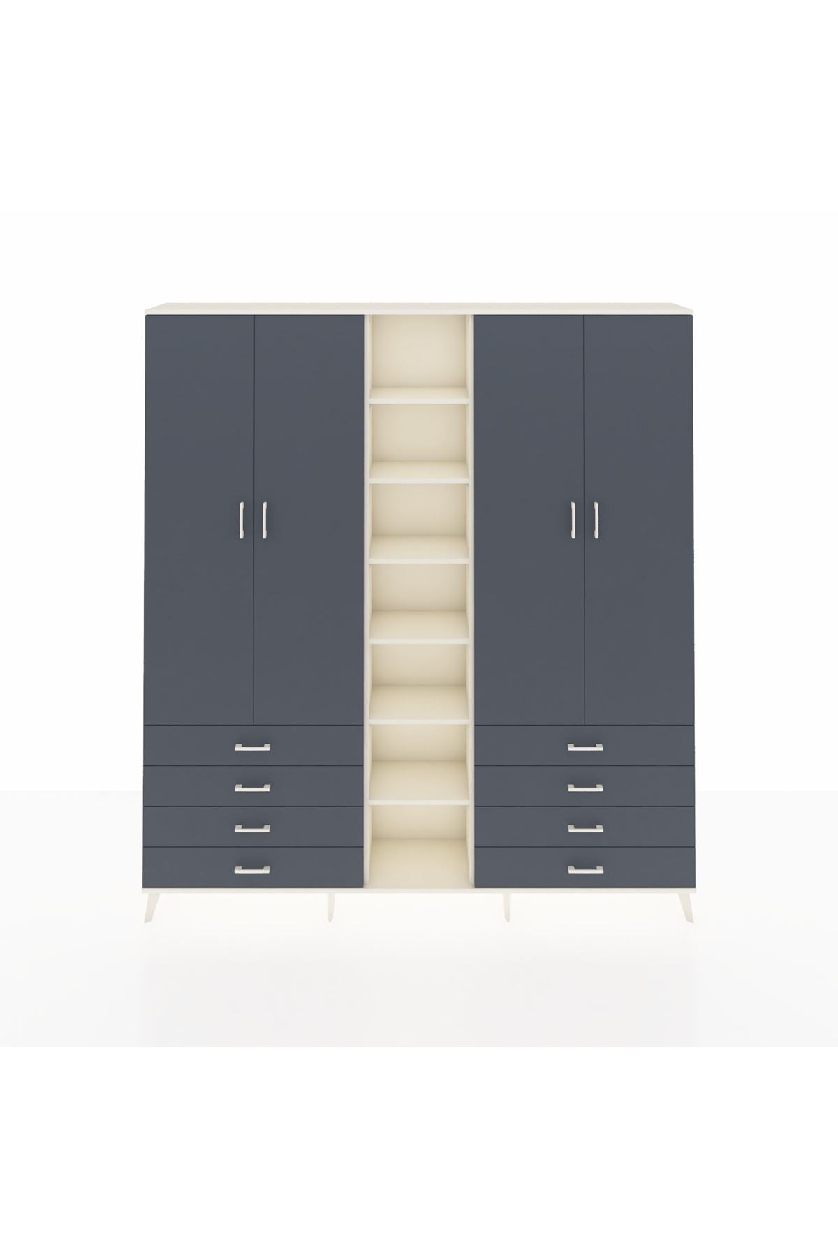 Arges Gardrop 10 Raflı 8 Çekmeceli 2 Askılı 220x30x243 Aytaşı-Antrasit