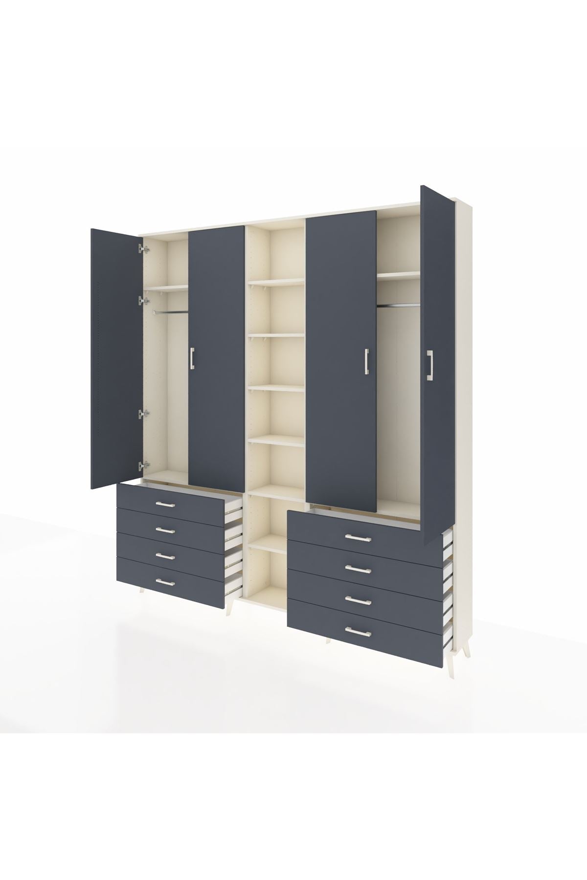 Arges Gardrop 10 Raflı 8 Çekmeceli 2 Askılı 220x30x243 Aytaşı-Antrasit