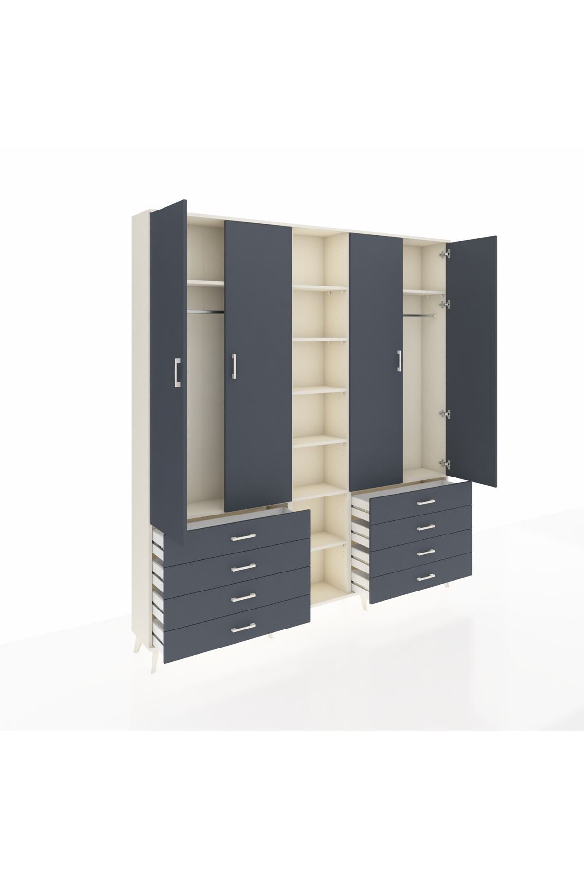 Arges Gardrop 10 Raflı 8 Çekmeceli 2 Askılı 220x30x243 Aytaşı-Antrasit