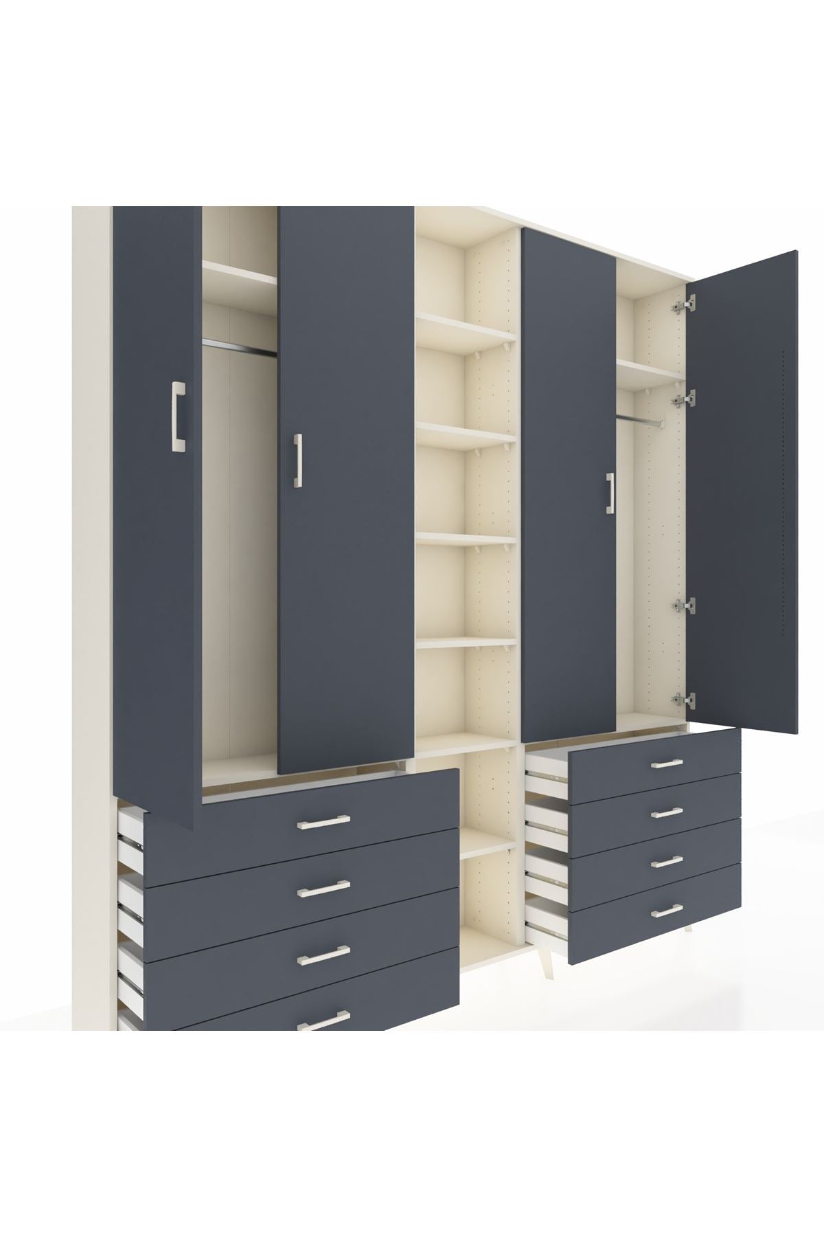 Arges Gardrop 10 Raflı 8 Çekmeceli 2 Askılı 220x30x243 Aytaşı-Antrasit