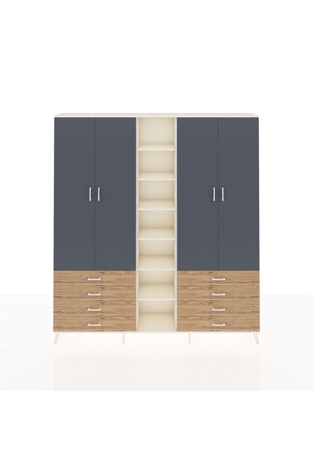 Arges Dolap 10 Raflı 8 Çekmeceli 2 Askılı 220x30x243 Aytaşı-Antrasit/Çam