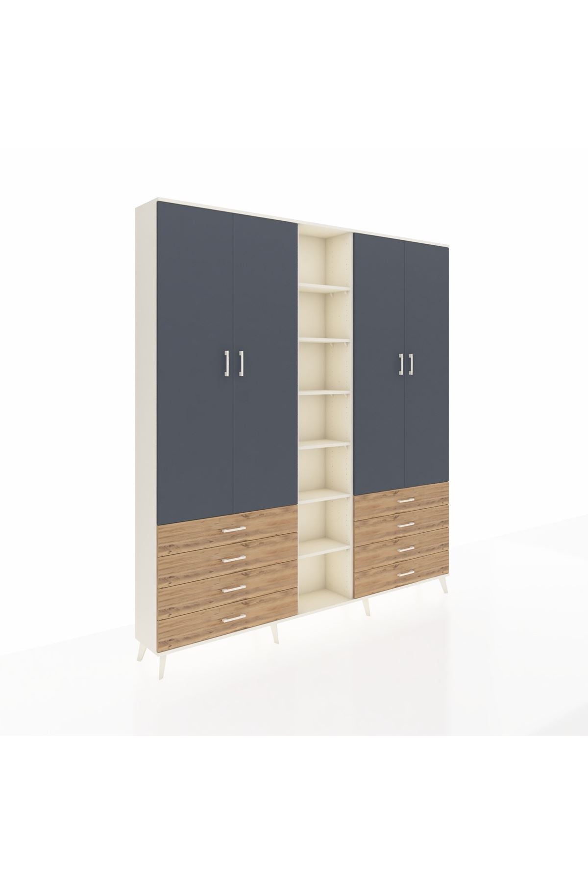 Arges Dolap 10 Raflı 8 Çekmeceli 2 Askılı 220x30x243 Aytaşı-Antrasit/Çam