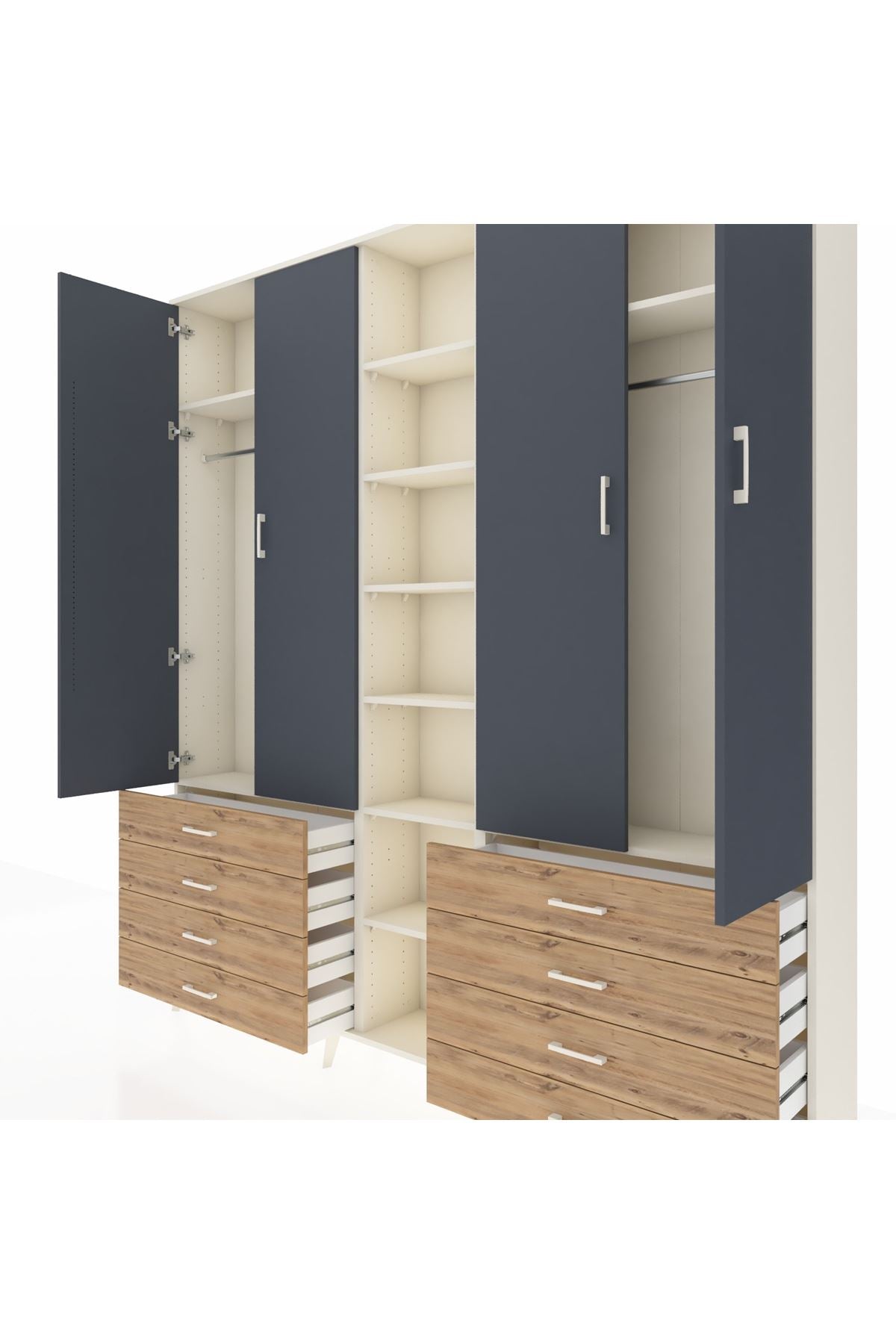 Arges Dolap 10 Raflı 8 Çekmeceli 2 Askılı 220x30x243 Aytaşı-Antrasit/Çam