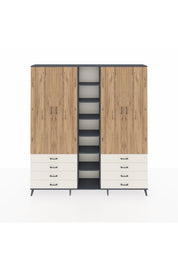 Arges Dolap 10 Raflı 8 Çekmeceli 2 Askılı 220x30x243 Antrasit-Çam/Aytaşı