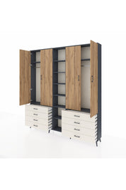 Arges Dolap 10 Raflı 8 Çekmeceli 2 Askılı 220x30x243 Antrasit-Çam/Aytaşı