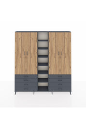 Arges Dolap 10 Raflı 8 Çekmeceli 2 Askılı 220x30x243 Antrasit-Çam/Antrasit