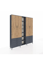 Arges Dolap 10 Raflı 8 Çekmeceli 2 Askılı 220x30x243 Antrasit-Çam/Antrasit