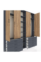 Arges Dolap 10 Raflı 8 Çekmeceli 2 Askılı 220x30x243 Antrasit-Çam/Antrasit