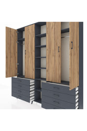 Arges Dolap 10 Raflı 8 Çekmeceli 2 Askılı 220x30x243 Antrasit-Çam/Antrasit