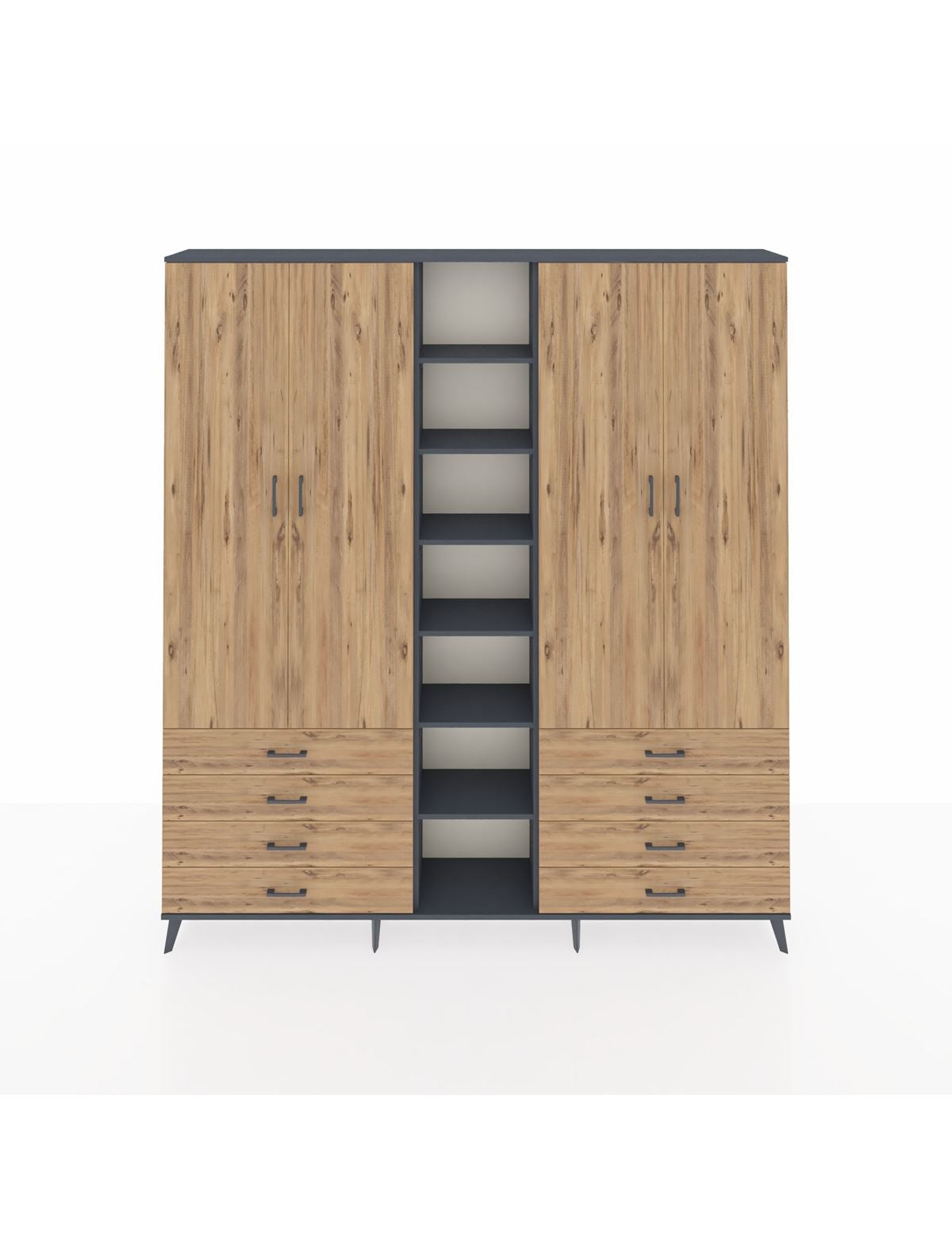 Arges Gardrop 10 Raflı 8 Çekmeceli 2 Askılı 220x30x243 Antrasit-Çam