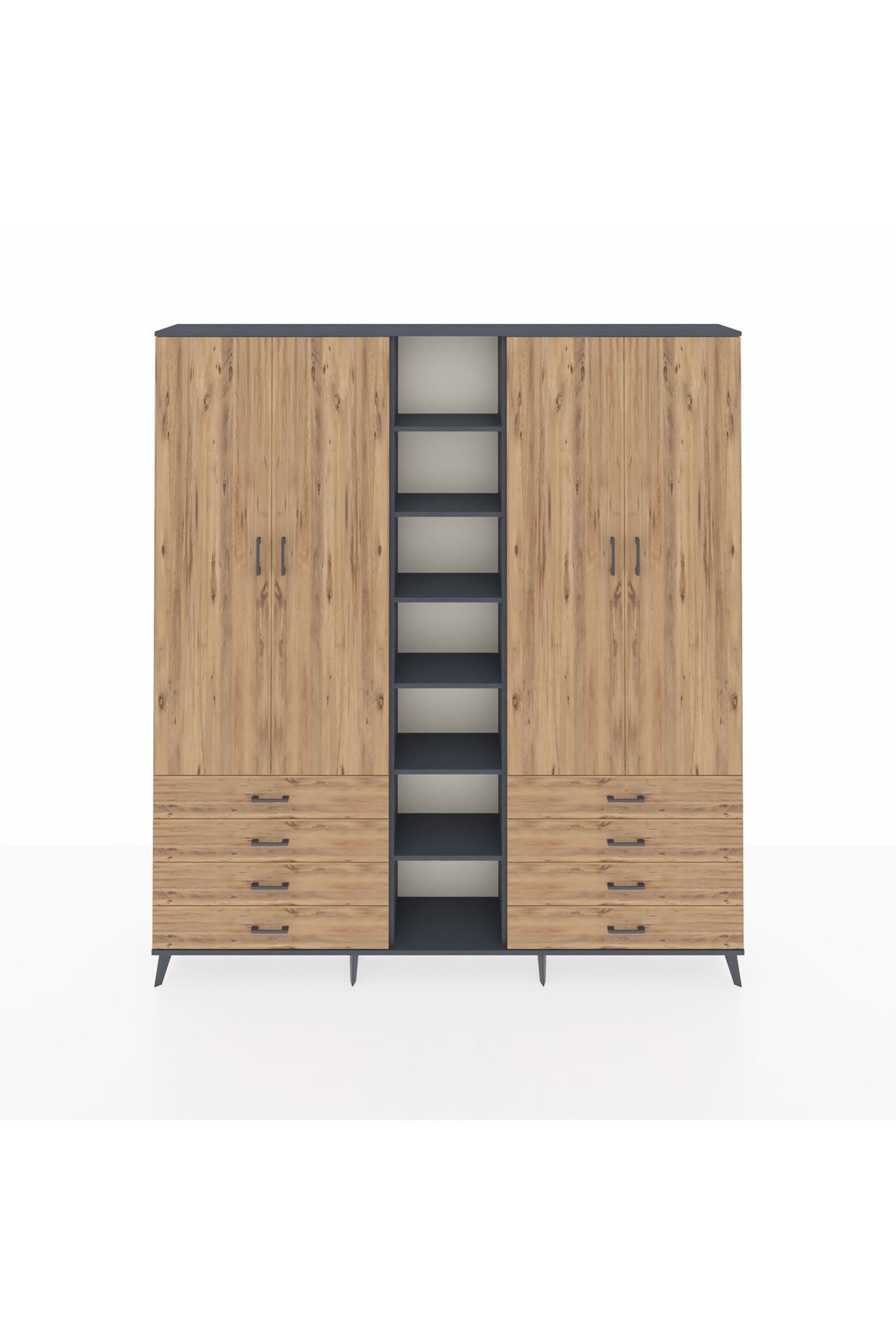 Arges Gardrop 10 Raflı 8 Çekmeceli 2 Askılı 220x30x243 Antrasit-Çam