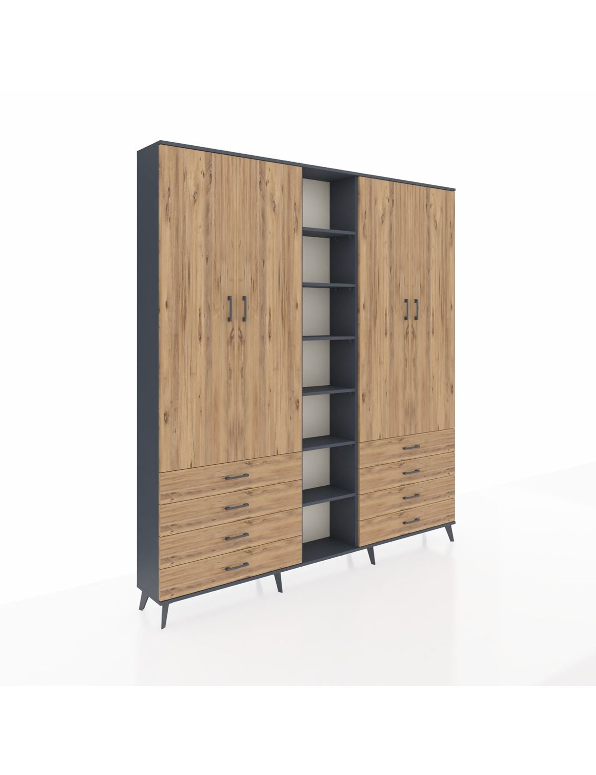 Arges Gardrop 10 Raflı 8 Çekmeceli 2 Askılı 220x30x243 Antrasit-Çam