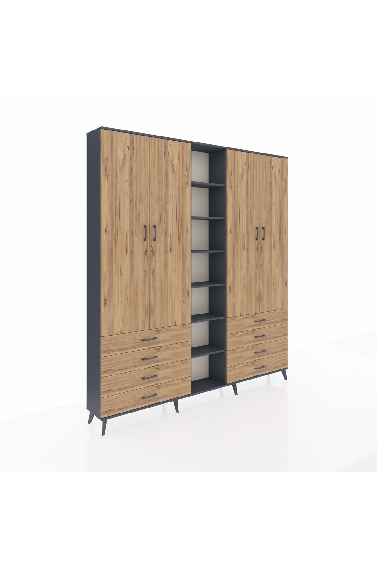 Arges Gardrop 10 Raflı 8 Çekmeceli 2 Askılı 220x30x243 Antrasit-Çam