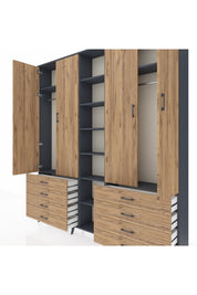 Arges Gardrop 10 Raflı 8 Çekmeceli 2 Askılı 220x30x243 Antrasit-Çam