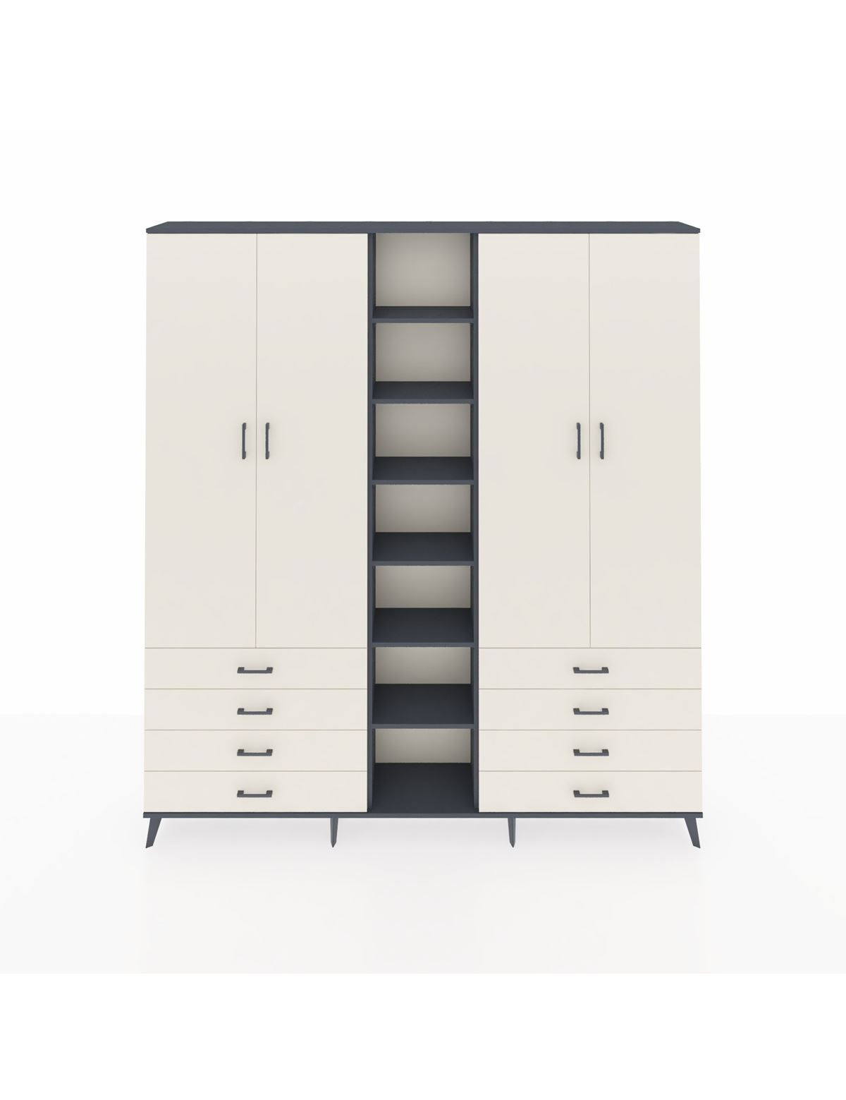 Arges Gardrop 10 Raflı 8 Çekmeceli 2 Askılı 220x30x243 Antrasit-Aytaşı