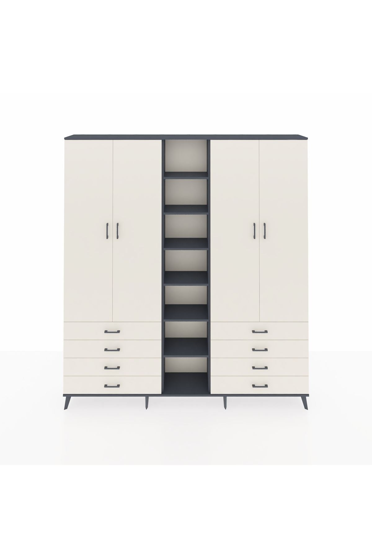 Arges Gardrop 10 Raflı 8 Çekmeceli 2 Askılı 220x30x243 Antrasit-Aytaşı