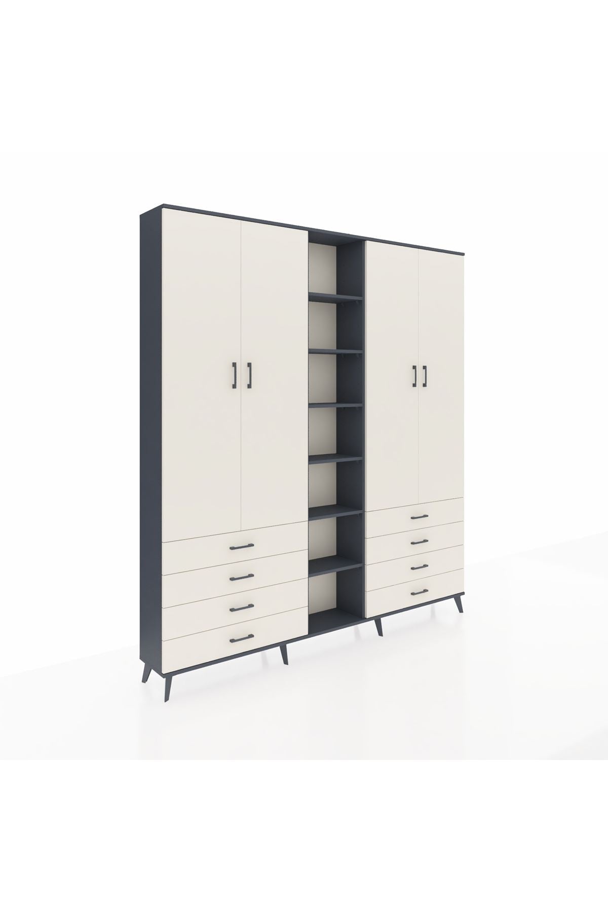 Arges Gardrop 10 Raflı 8 Çekmeceli 2 Askılı 220x30x243 Antrasit-Aytaşı