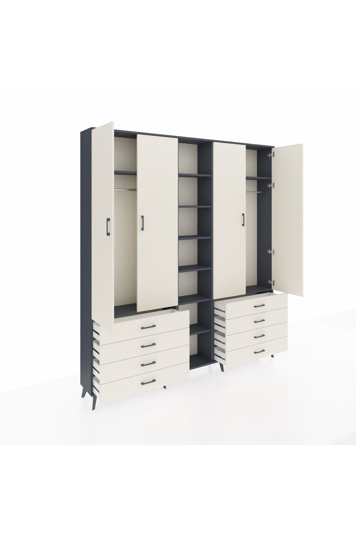 Arges Gardrop 10 Raflı 8 Çekmeceli 2 Askılı 220x30x243 Antrasit-Aytaşı