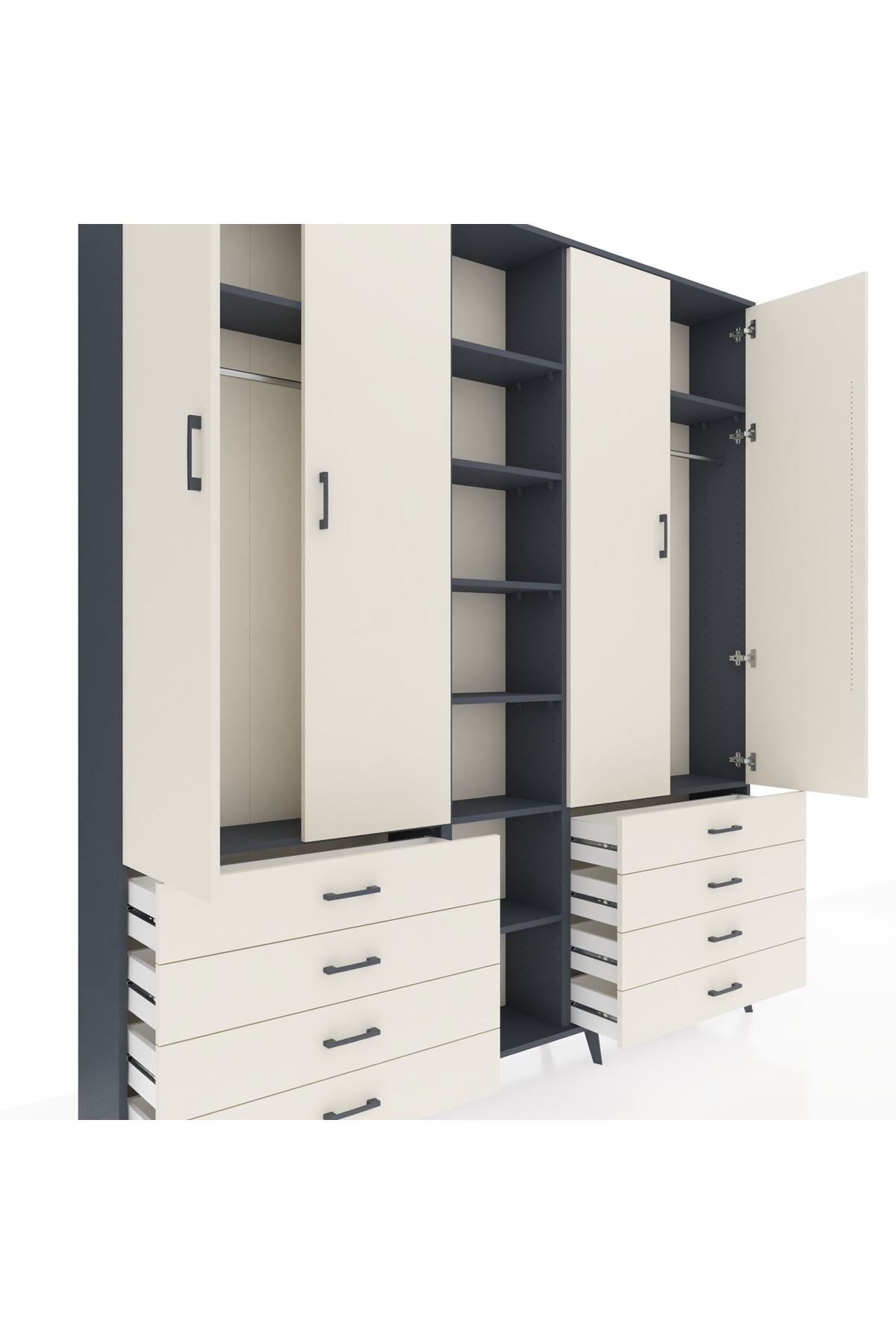 Arges Gardrop 10 Raflı 8 Çekmeceli 2 Askılı 220x30x243 Antrasit-Aytaşı