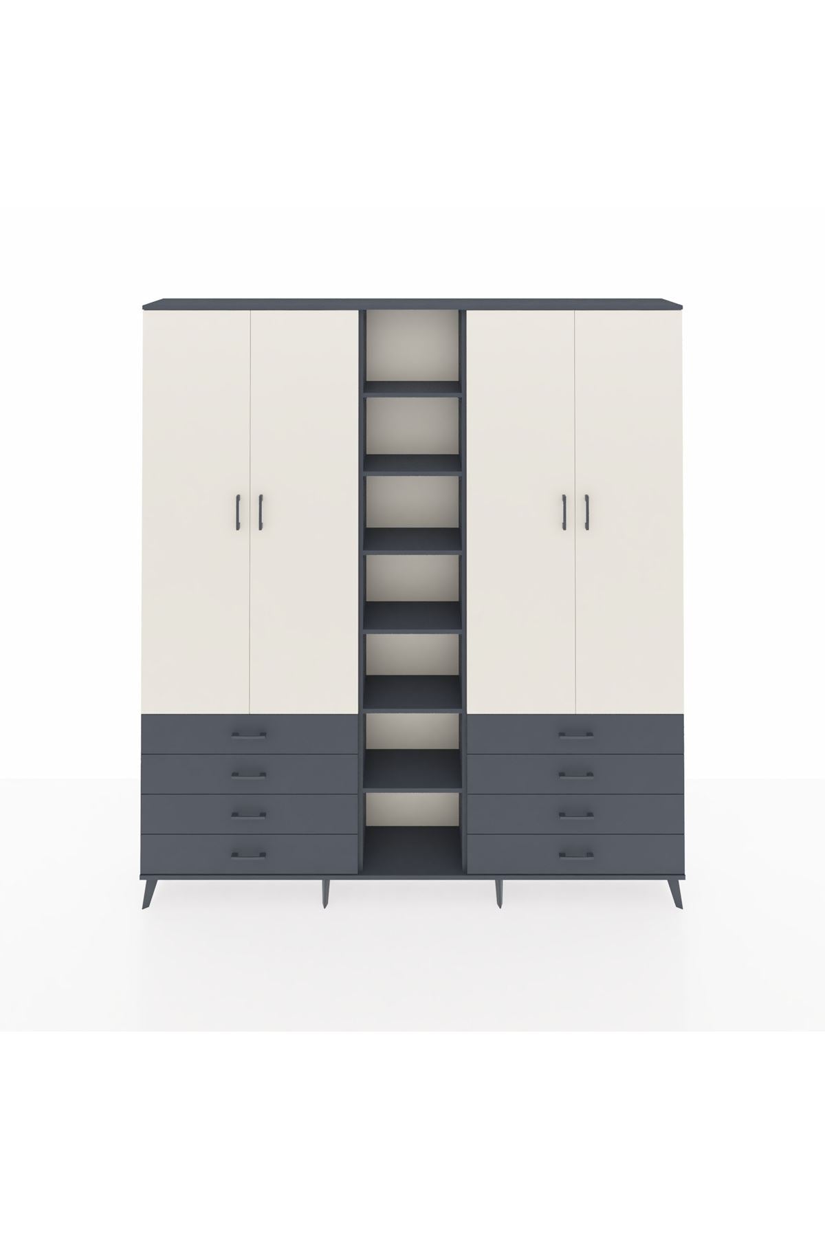 Arges Dolap 10 Raflı 8 Çekmeceli 2 Askılı 220x30x243 Antrasit-Aytaşı/Antrasit