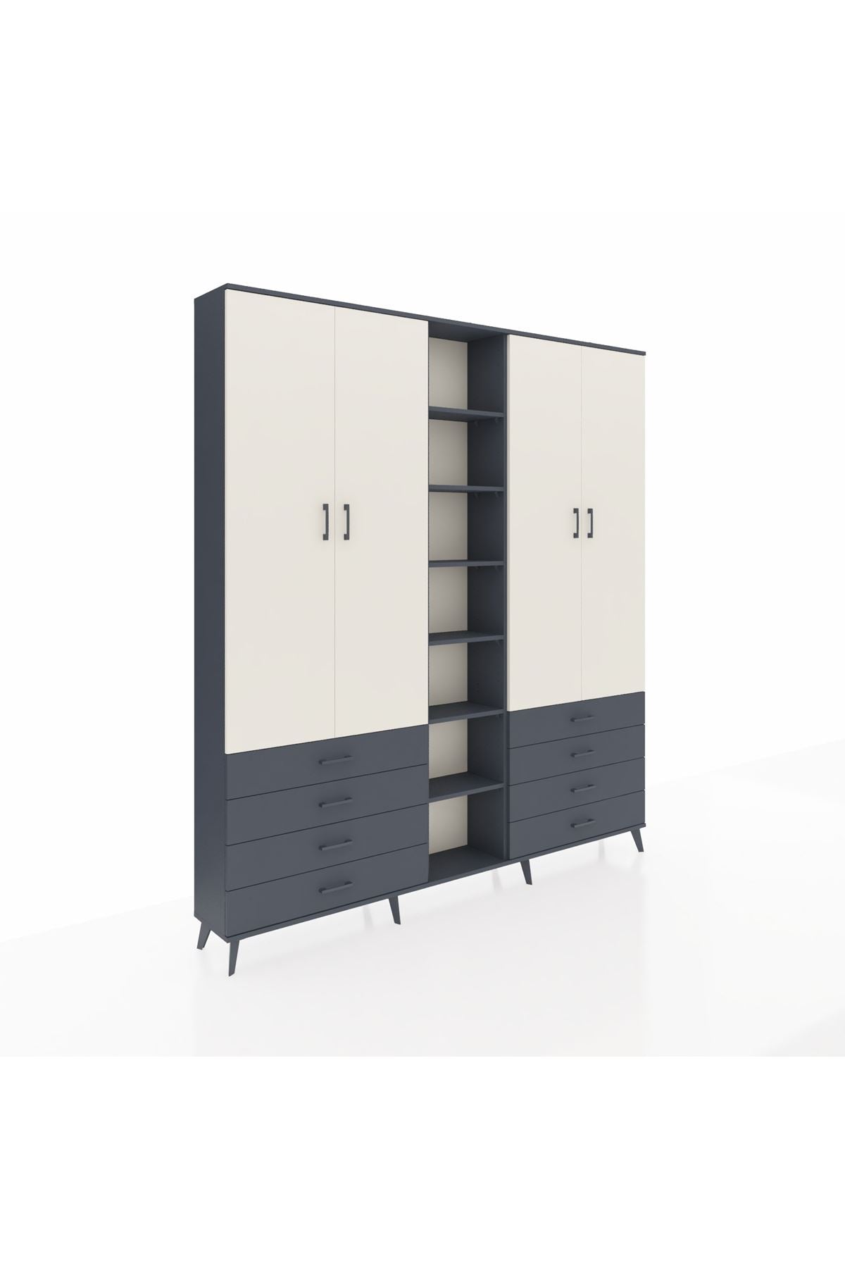 Arges Dolap 10 Raflı 8 Çekmeceli 2 Askılı 220x30x243 Antrasit-Aytaşı/Antrasit