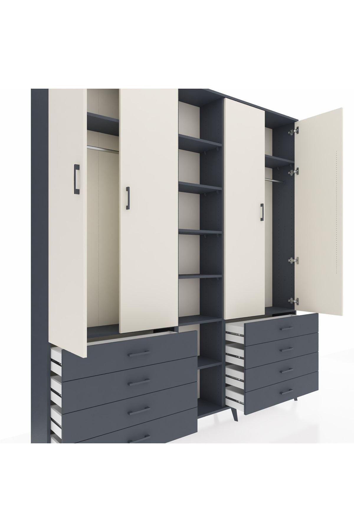 Arges Dolap 10 Raflı 8 Çekmeceli 2 Askılı 220x30x243 Antrasit-Aytaşı/Antrasit