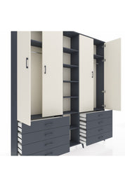 Arges Dolap 10 Raflı 8 Çekmeceli 2 Askılı 220x30x243 Antrasit-Aytaşı/Antrasit