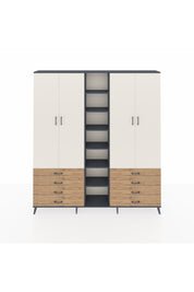 Arges Dolap 10 Raflı 8 Çekmeceli 2 Askılı 220x30x243 Antrasit-Aytaşı/Çam