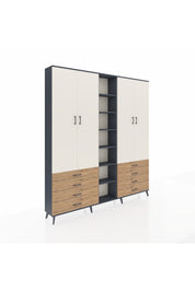 Arges Dolap 10 Raflı 8 Çekmeceli 2 Askılı 220x30x243 Antrasit-Aytaşı/Çam
